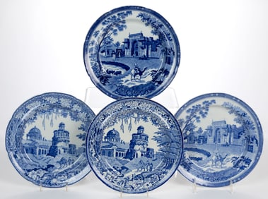 STAFFORDSHIRE TRANSFER-PRINTED INDIA MOTIF CERAMIC PLATES, LOT OF FOUR
