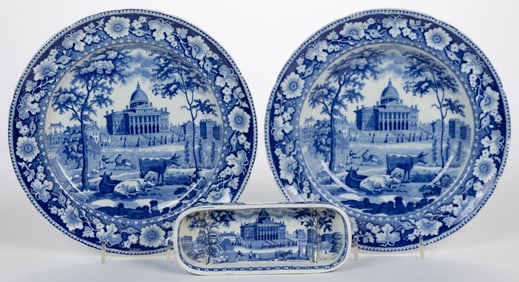STAFFORDSHIRE TRANSFER-PRINTED AMERICAN / BOSTON VIEW CERAMIC ARTICLES, LOT OF THREE