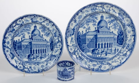 STAFFORDSHIRE TRANSFER-PRINTED AMERICAN / BOSTON VIEW CERAMIC ARTICLES, LOT OF THREE