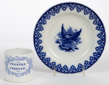 STAFFORDSHIRE TRANSFER-PRINTED AMERICAN HISTORICAL CERAMIC ARTICLES, LOT OF TWO