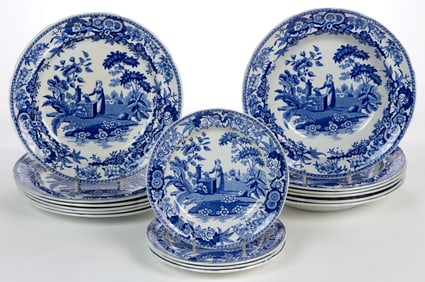 STAFFORDSHIRE TRANSFER-PRINTED BRITISH MOTIF CERAMIC PLATES, SET OF 16
