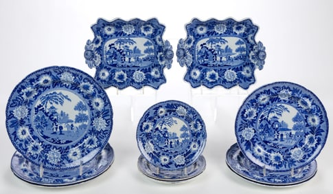 STAFFORDSHIRE TRANSFER-PRINTED ZEBRA MOTIF CERAMIC TABLE ARTICLES, LOT OF 12