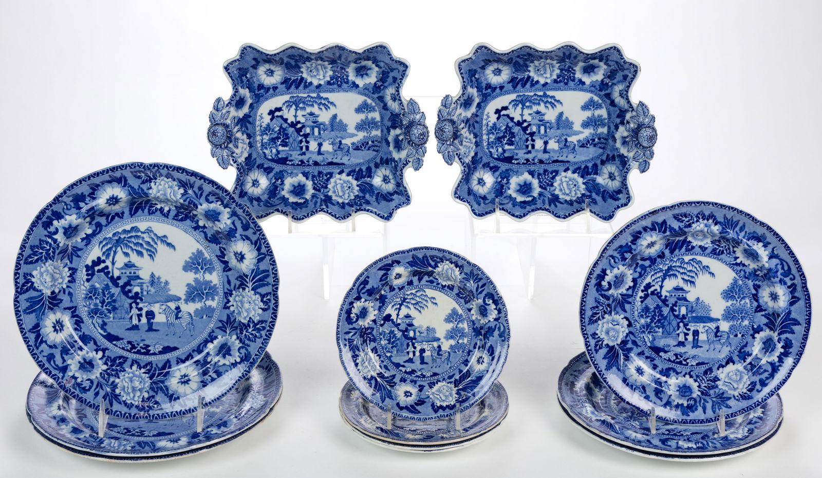 STAFFORDSHIRE TRANSFER-PRINTED ZEBRA MOTIF CERAMIC TABLE ARTICLES, LOT OF 12 (1 of 1)