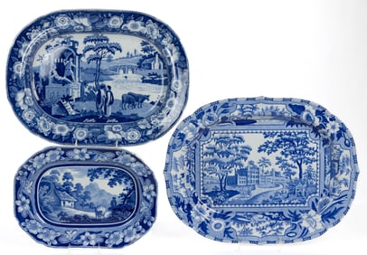 STAFFORDSHIRE TRANSFER-PRINTED PLATTERS, LOT OF THREE