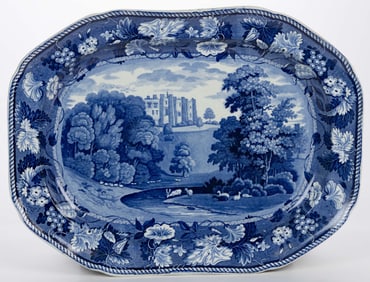 STAFFORDSHIRE TRANSFER-PRINTED "BRANCEPETH CASTLE / DURHAM" CERAMIC PLATTER