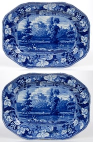 STAFFORDSHIRE TRANSFER-PRINTED "KENMOUNT / DUMFRIESSHIRE" CERAMIC PLATTERS, LOT OF TWO