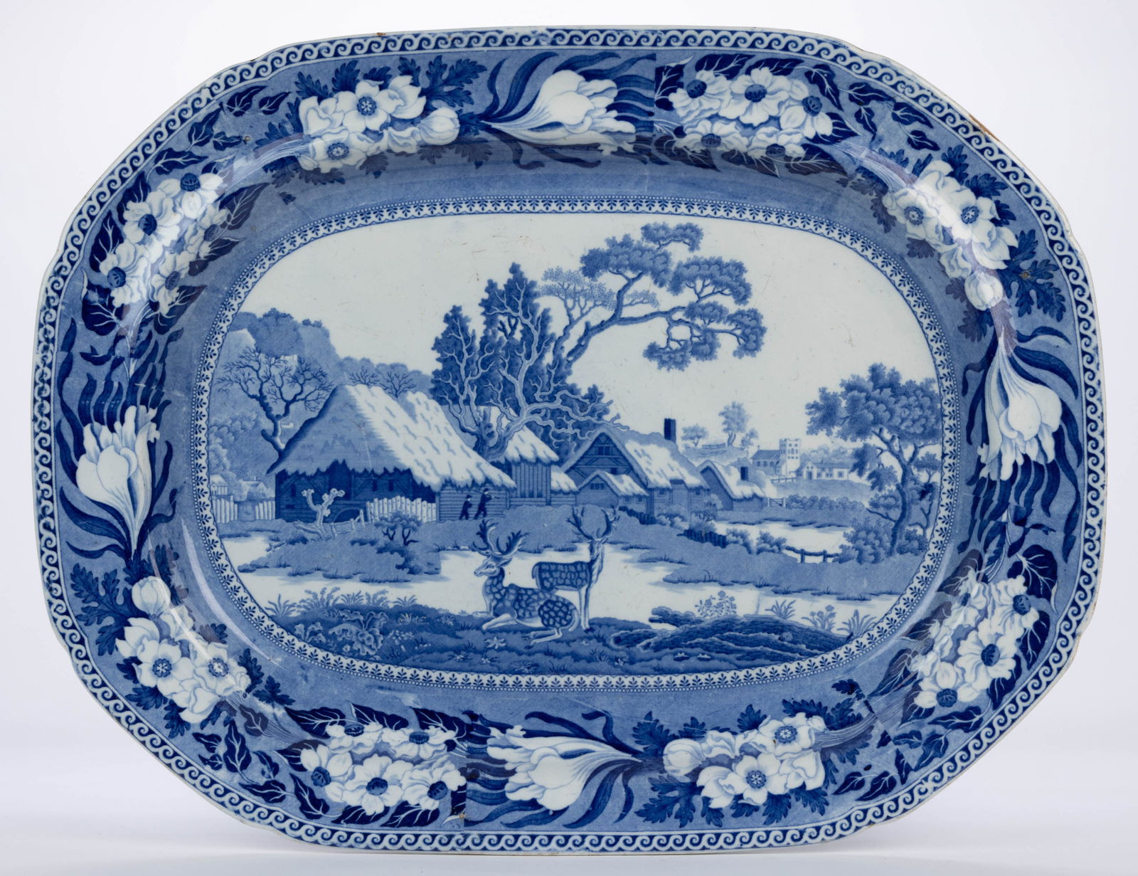 STAFFORDSHIRE TRANSFER-PRINTED DEER MOTIF CERAMIC PLATTER (1 of 2)