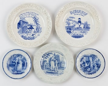 BRITISH TRANSFER-PRINTED CHILDREN'S PLATES, LOT OF FIVE
