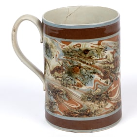 BRITISH PEARLWARE SLIP-MARBLED DIPPED WARE / MOCHA CERAMIC MUG