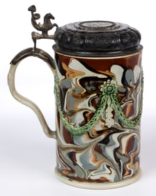 BRITISH CREAMWARE SLIP-MARBLED DIPPED WARE / MOCHA CERAMIC MUG