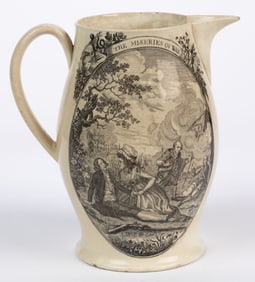 ENGLISH CREAMWARE WAR MOTIF TRANSFER-PRINTED JUG / PITCHER