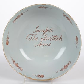 IMPORTANT ENGLISH DELFT FRENCH AND INDIAN WAR EARTHENWARE PUNCH BOWL