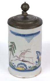 GERMAN FAIENCE TIN-GLAZED EARTHENWARE MUG / TANKARD