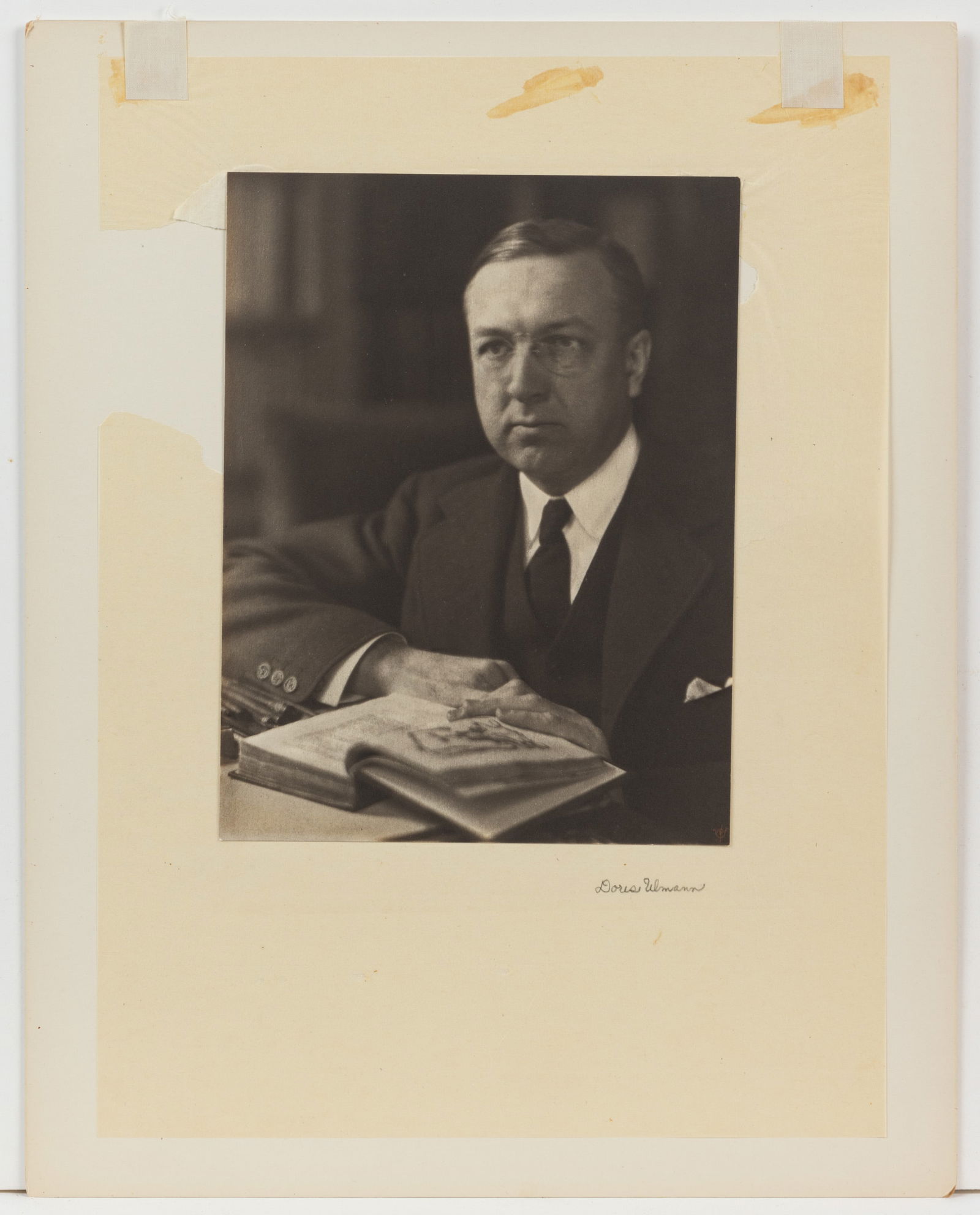 DORIS ULMANN (AMERICAN, 1882-1934) COLLEGE OF PHYSICIANS & SURGEONS PHOTOGRAPHIC PORTRAIT AND: DORIS ULMANN (AMERICAN, 1882-1934) COLLEGE OF PHYSICIANS & SURGEONS PHOTOGRAPHIC PORTRAIT AND VOLUME, LOT OF TWO, comprising a platinum print on tissue paper depicting Adrian Van Sinderen Lambert