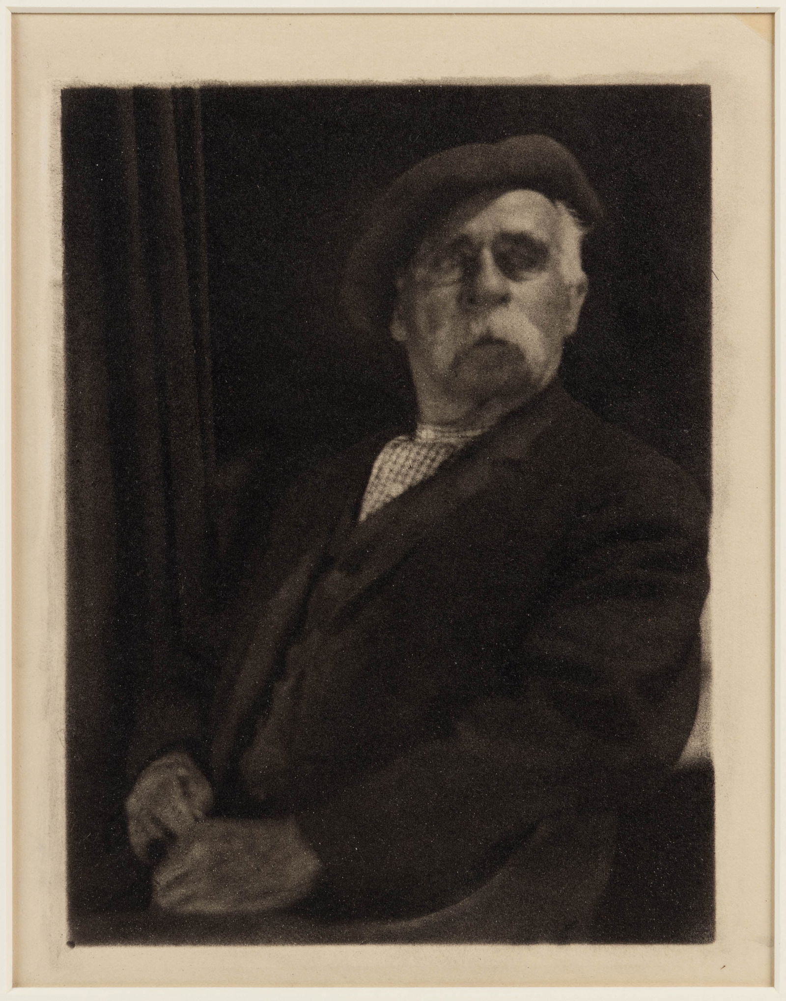 DORIS ULMANN (AMERICAN, 1882-1934) "MR. FRENCH" NEW ENGLAND PHOTOGRAPHIC PORTRAIT: DORIS ULMANN (AMERICAN, 1882-1934) "MR. FRENCH" NEW ENGLAND PHOTOGRAPHIC PORTRAIT, platinum print depicting a sitting gentleman with a stately white mustache and wearing a beret, unsigned, p