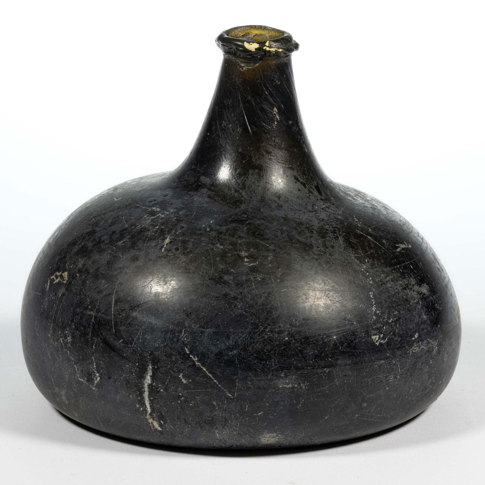 ENGLISH FREE-BLOWN BLACK GLASS ONION / UTILITY BOTTLE (1 of 3)
