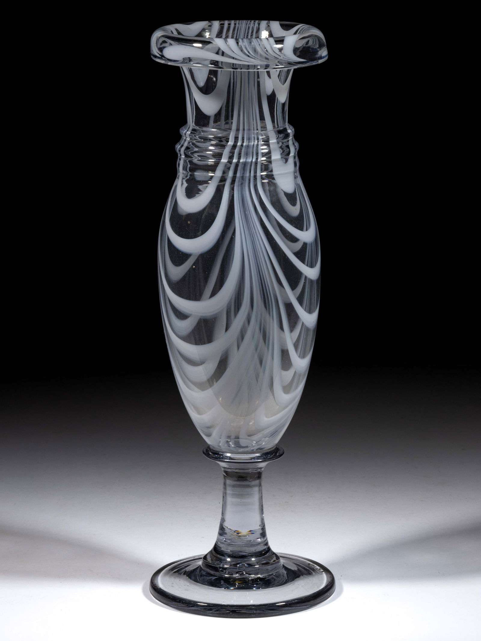 FREE-BLOWN MARBRIE LOOP DECORATED GLASS PEDESTALED VASE (1 of 2)