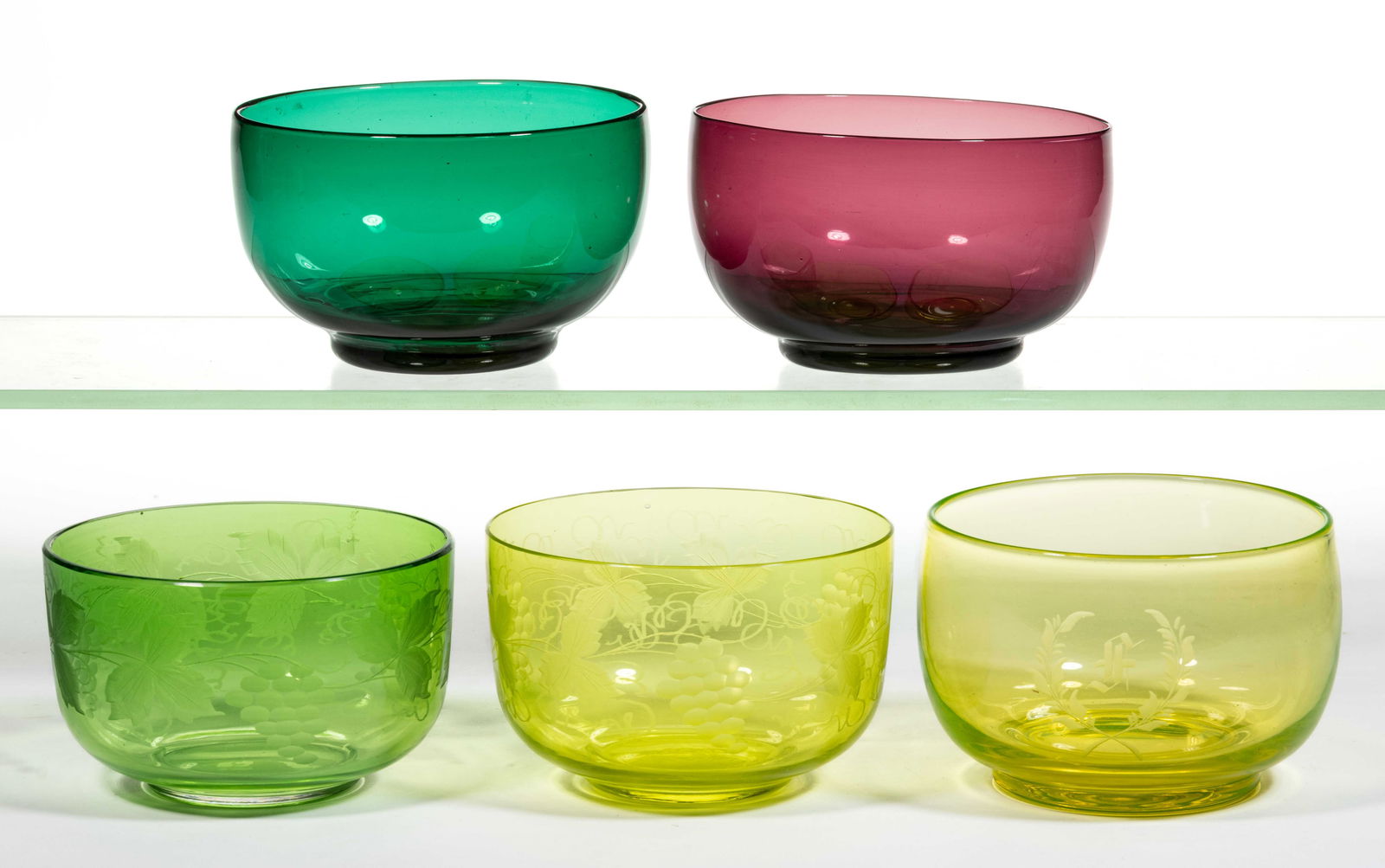 FREE-BLOWN GLASS FINGER BOWLS, LOT OF FIVE (1 of 1)