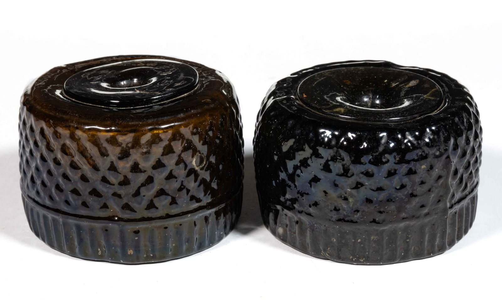 GII-16 BLOWN-MOLDED THREE MOLD GEOMETRIC INKWELLS / INK BOTTLES, LOT OF TWO (1 of 1)