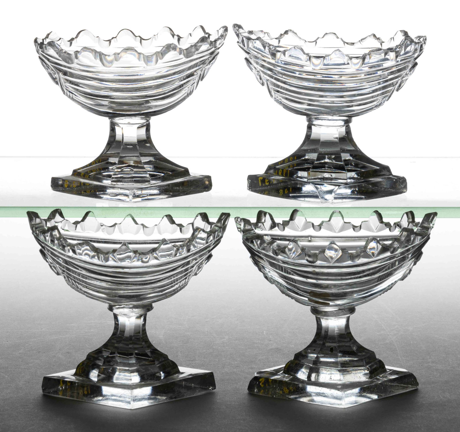 ANGLO-IRISH CUT AND PRESSED PEDESTAL OPEN SALTS, LOT OF FOUR (1 of 1)