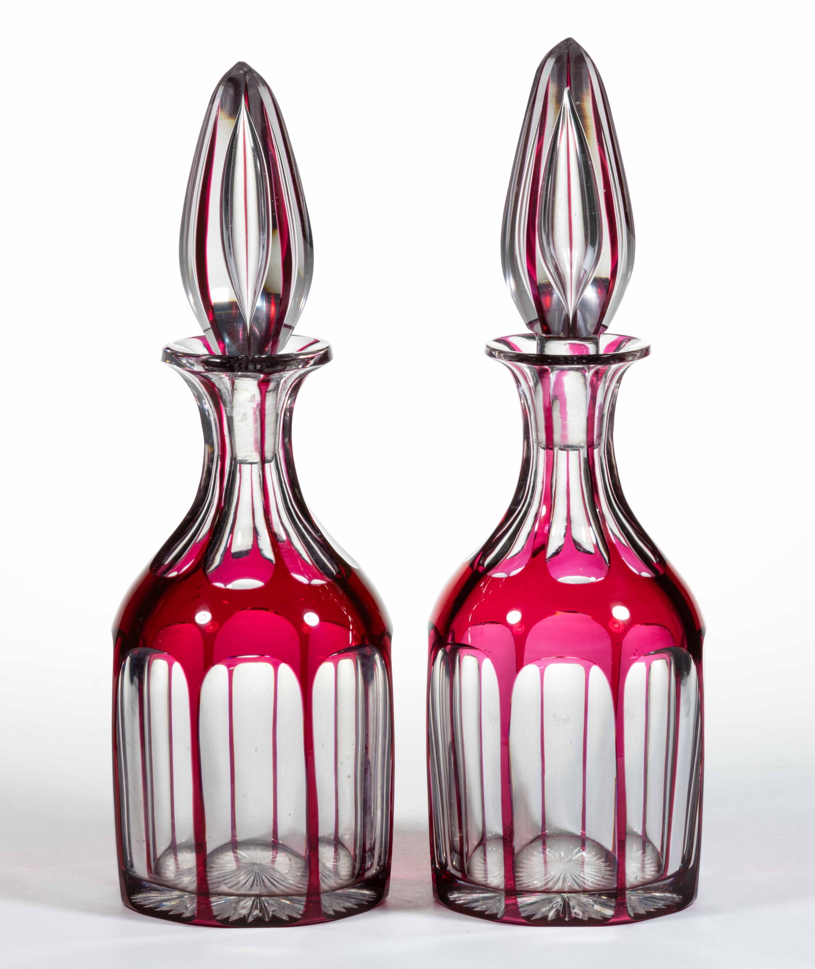 EUROPEAN CUT-OVERLAY GLASS PAIR OF DECANTERS, LOT OF TWO (1 of 1)