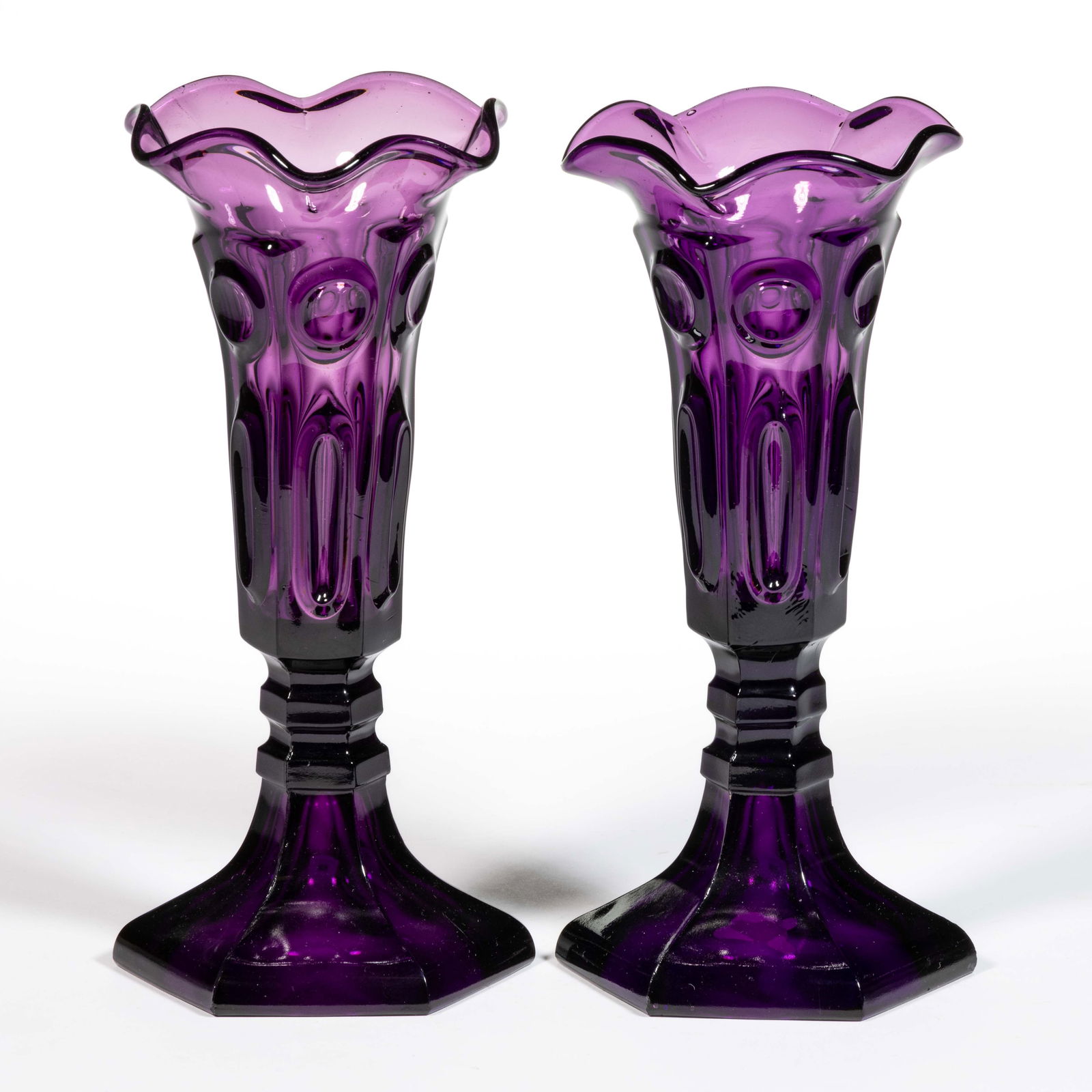 PRESSED CIRCLE AND ELLIPSE PAIR OF VASES (1 of 1)