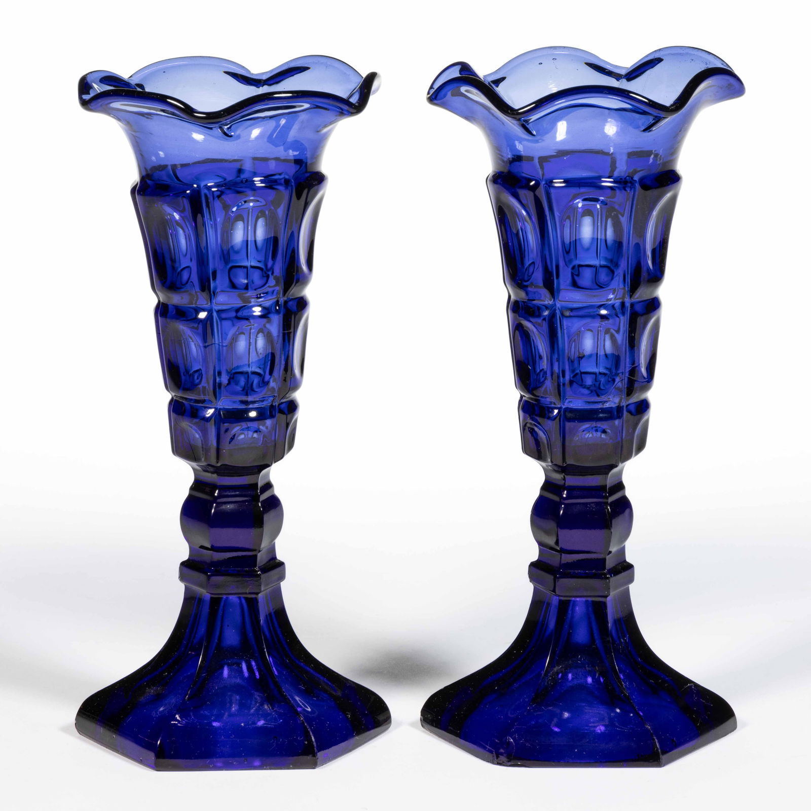 PRESSED THREE-PRINTIE BLOCK PAIR OF VASES (1 of 1)