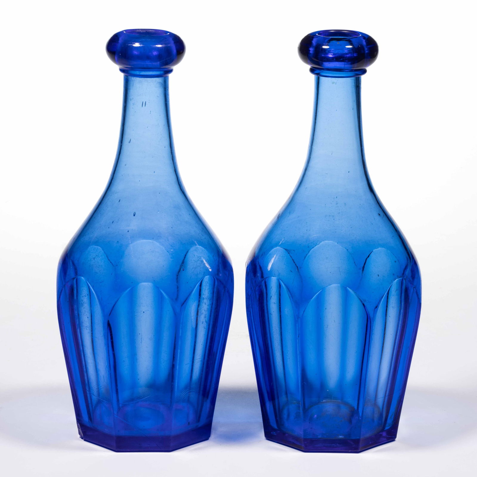 PRESSED EIGHT-FLUTE PAIR OF QUART BAR DECANTERS (1 of 1)