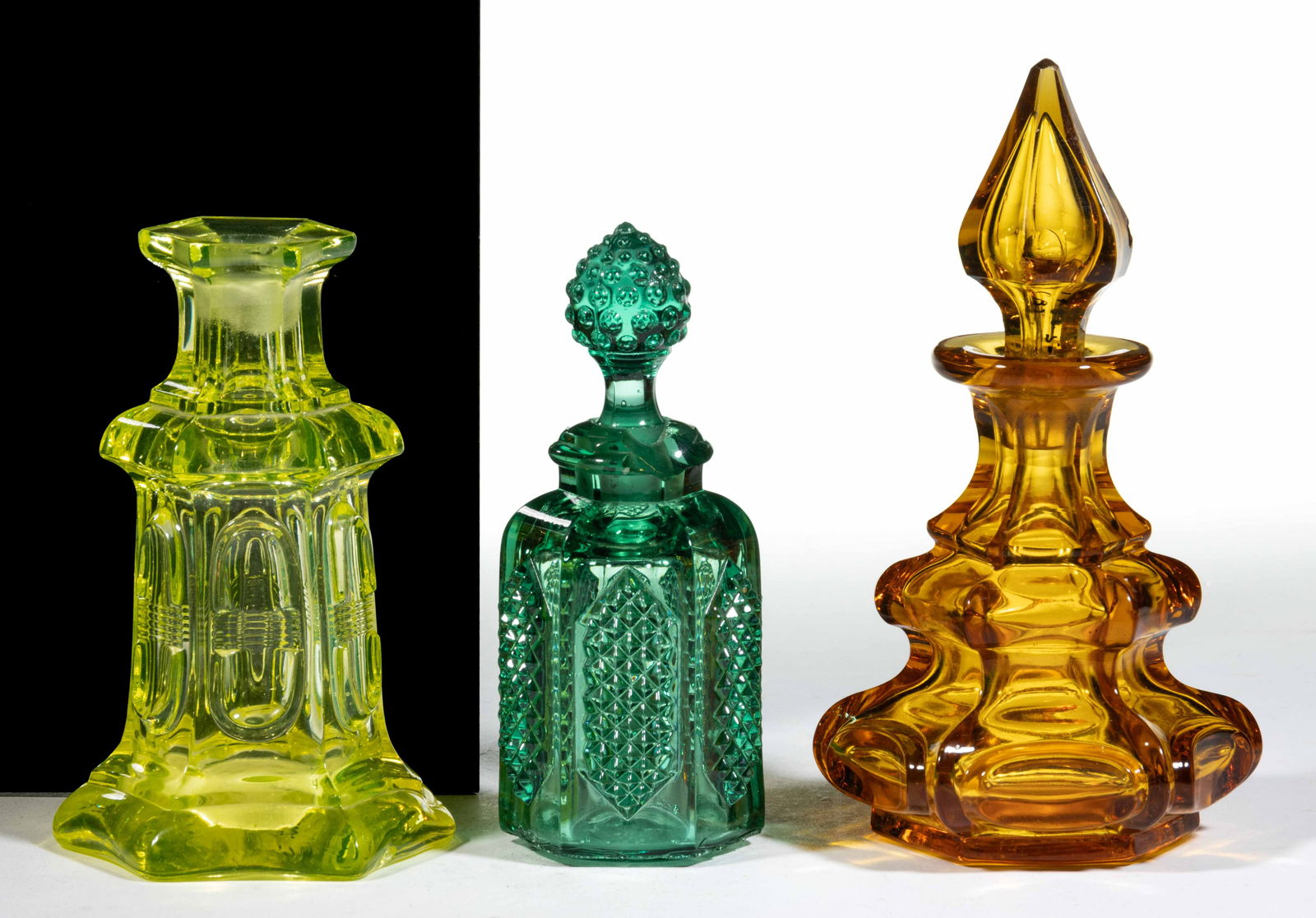 PRESSED EARLY GLASS PERFUME / COLOGNE BOTTLES, LOT OF THREE (1 of 1)