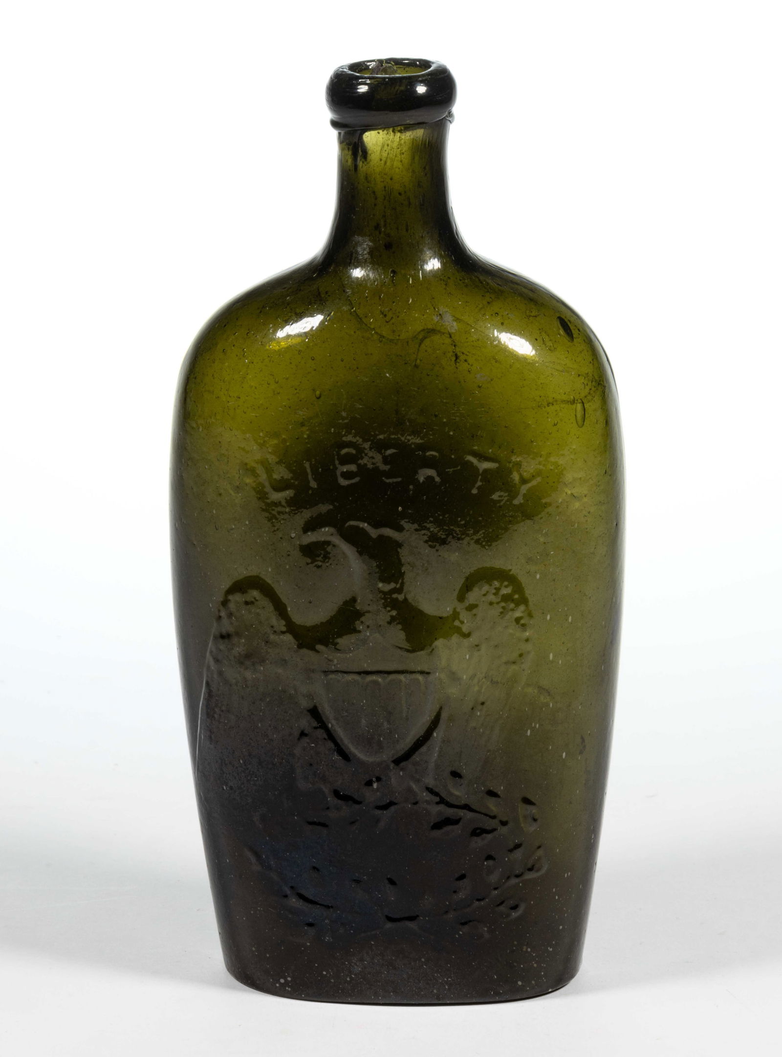 GII-64 "LIBERTY" EAGLE - WILLINGTON GLASS CO. PICTORIAL / HISTORICAL FLASK (1 of 3)