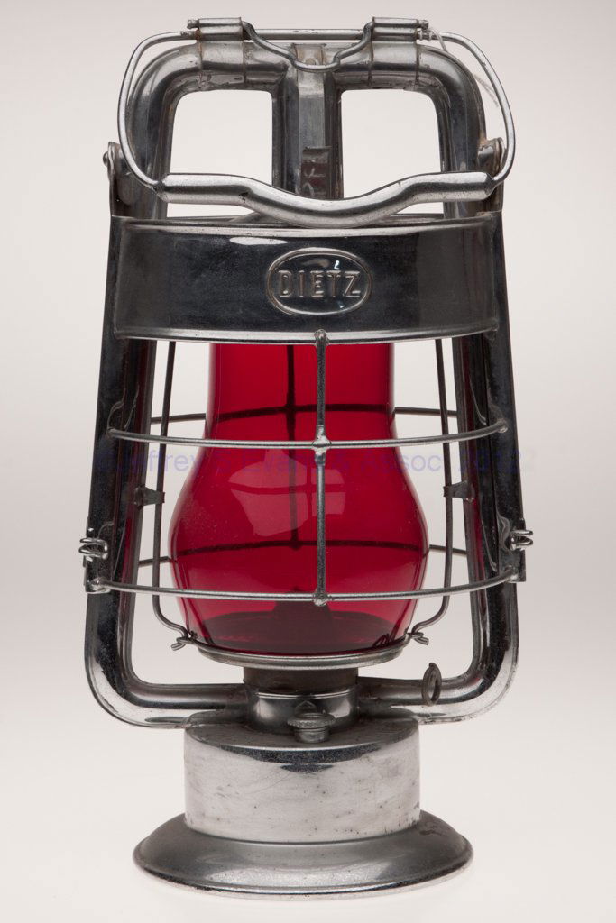 DIETZ "KING" FIRE DEPARTMENT NICKEL-PLATED BRASS AN: DIETZ "KING" FIRE DEPARTMENT NICKEL-PLATED BRASS AND SHEET IRON HOT BLAST TUBULAR LANTERN, bail handle and apparatus hook, wind guard embossed "DIETZ" to each side and "PATENTED AUG. 27.07." to one pa