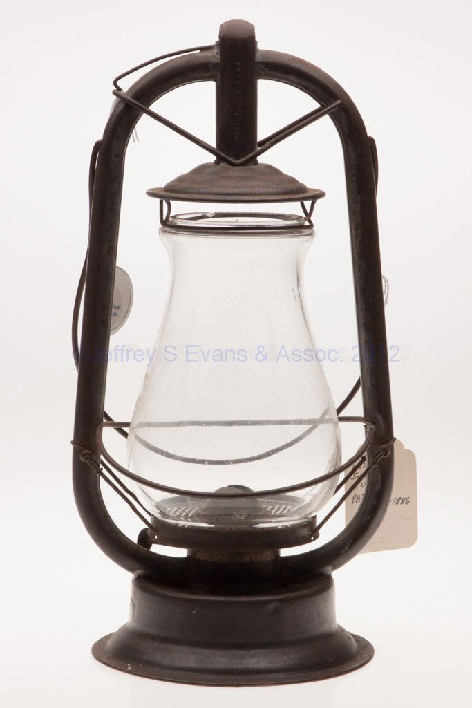 OHIO LANTERN CO. "SURPRISE" SHEET IRON HOT BLAST TU: OHIO LANTERN CO. "SURPRISE" SHEET IRON HOT BLAST TUBULAR LANTERN, bail handle, central tube marked "PATD JULY 6 1886", top of font embossed "O. L. CO" and reverse "SURPRISE TUBULAR", colorless globe e