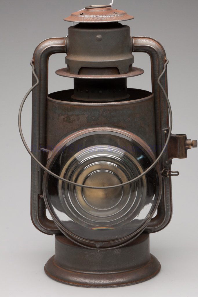 C. T. HAM MANUFACTURING CO. "NO. 2" SHEET IRON COL: C. T. HAM MANUFACTURING CO. "NO. 2" SHEET IRON COLD BLAST TUBULAR LANTERN, bail handle and cap with ring handle, side with mounting bracket, font embossed "C. T. HAM NO 2 COLD BLAST", hinged frame wit