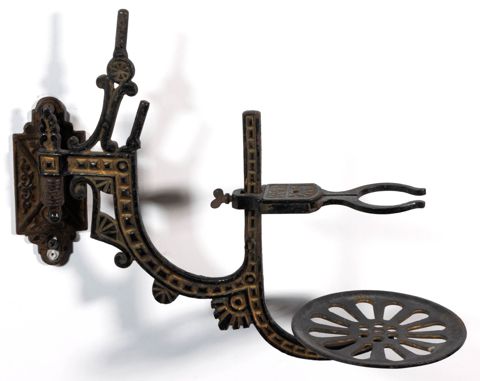 CAST-IRON A. THURBER PATENTED SINGLE-ARM LAMP BRACKET FRAME (1 of 1)