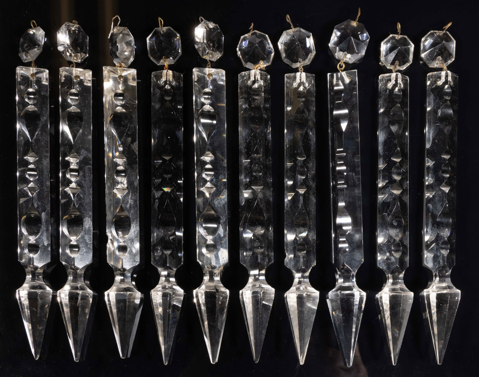 LARGE-SIZED GLASS LIGHTING / LUSTER PRISMS, SET OF TEN (1 of 1)
