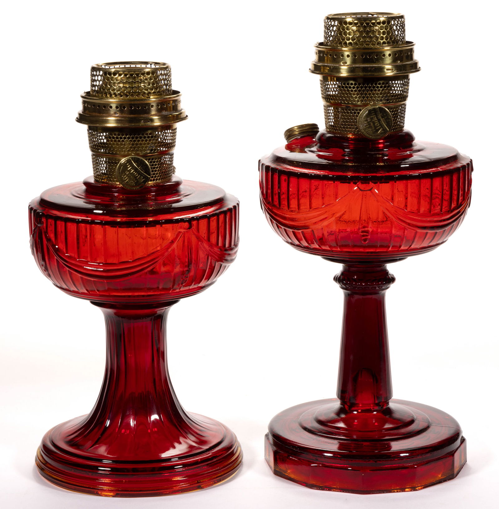 ALADDIN RUBY CRYSTAL LINCOLN DRAPE KEROSENE STAND LAMPS, LOT OF TWO (1 of 1)