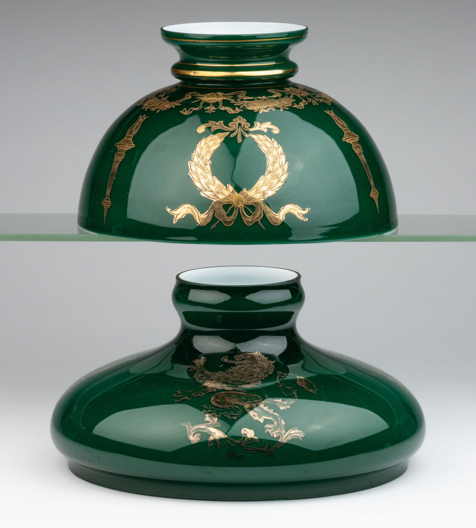 GILT-DECORATED STUDENT LAMP SHADES, LOT OF TWO (1 of 1)