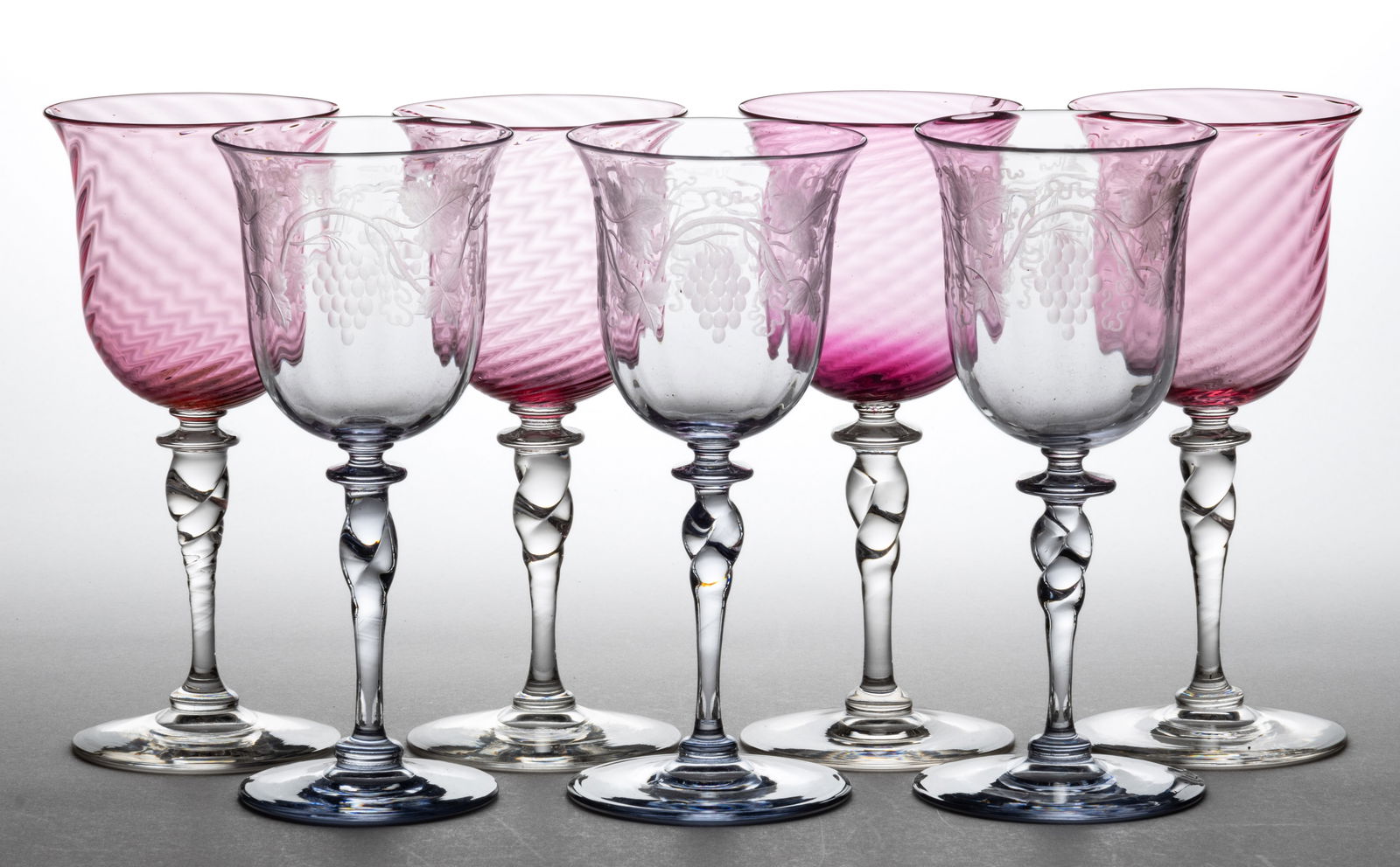 STEUBEN NO. 6404 ART GLASS GOBLETS, LOT OF SEVEN (1 of 1)