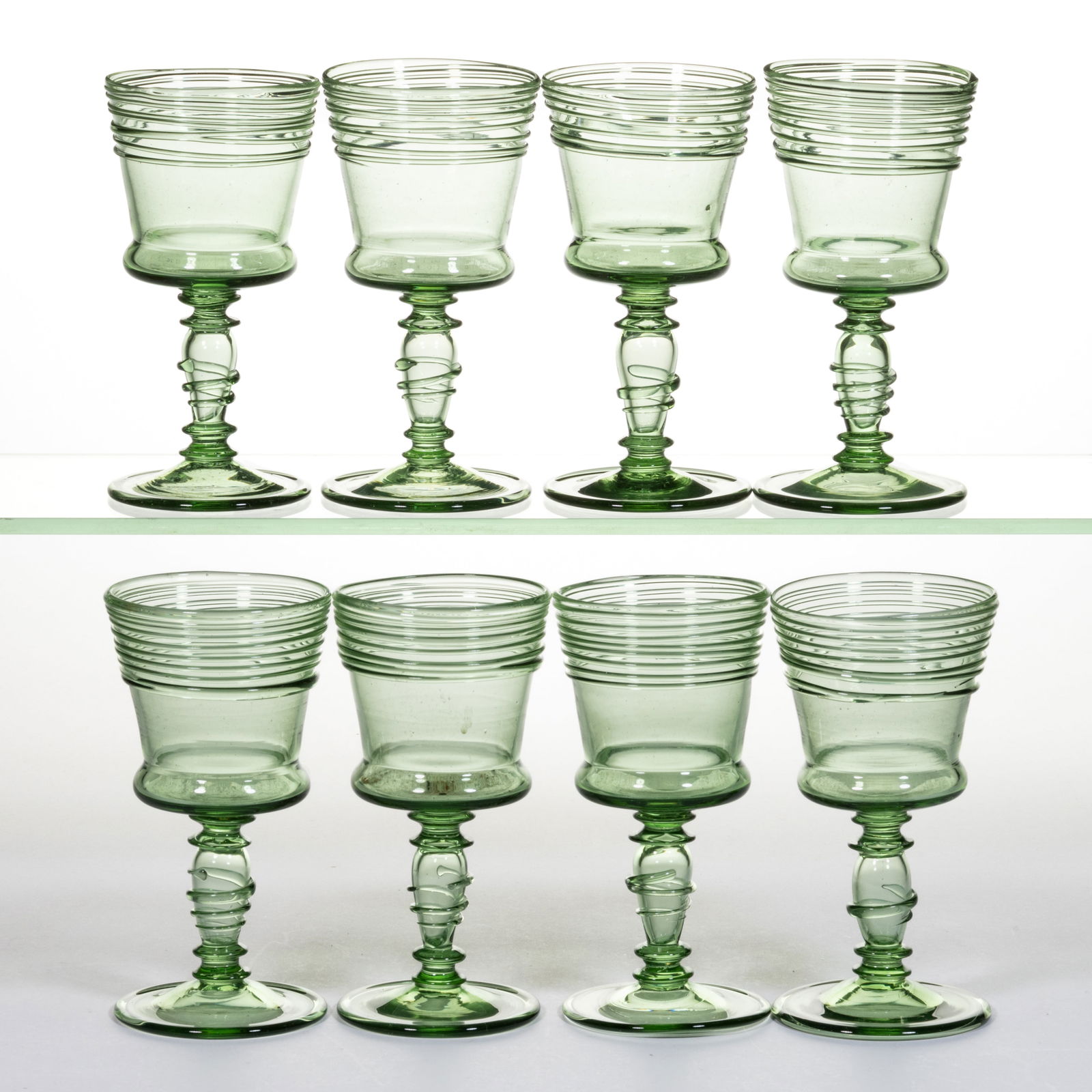 STEUBEN NO. 6333 THREADED ART GLASS WINES, SET OF EIGHT (1 of 1)
