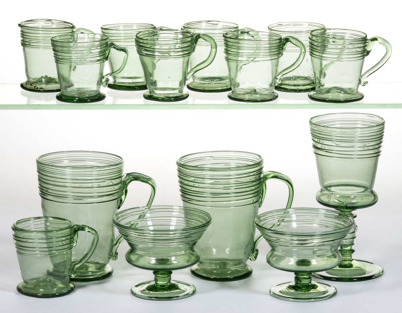 STEUBEN NO. 6333 THREADED ART GLASS DRINKING ARTICLES AND SHERBETS, LOT OF 14 (1 of 1)