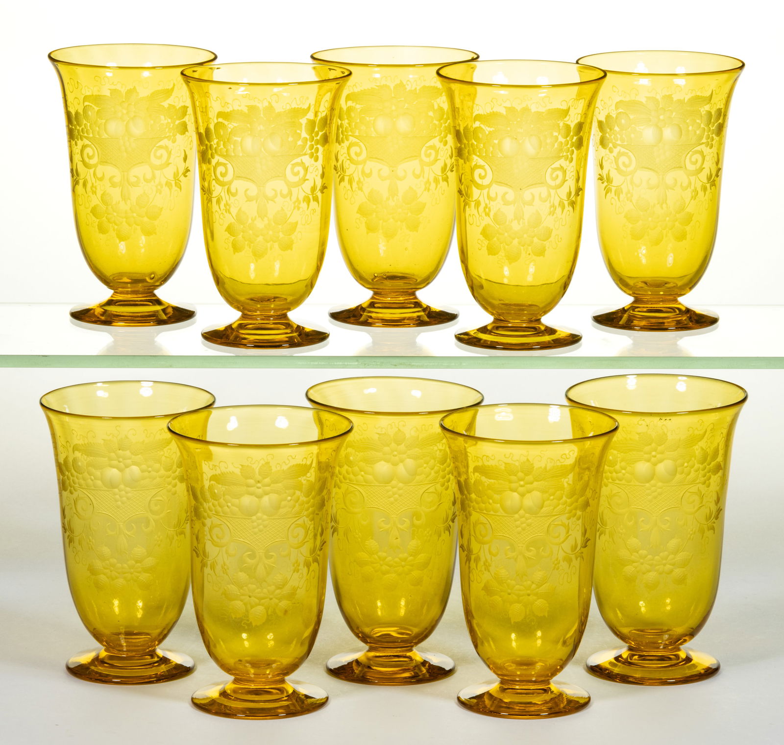 STEUBEN NO. 6401 ENGRAVED ART GLASS PARFAITS, LOT OF TEN (1 of 1)