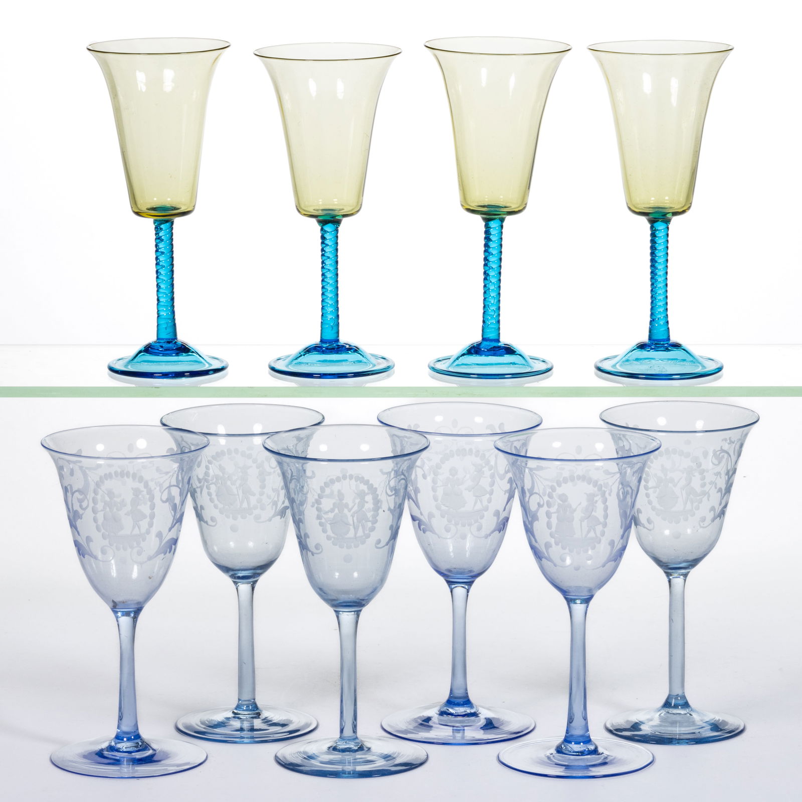 STEUBEN ART GLASS AND OTHER GOBLETS, LOT OF TEN (1 of 1)