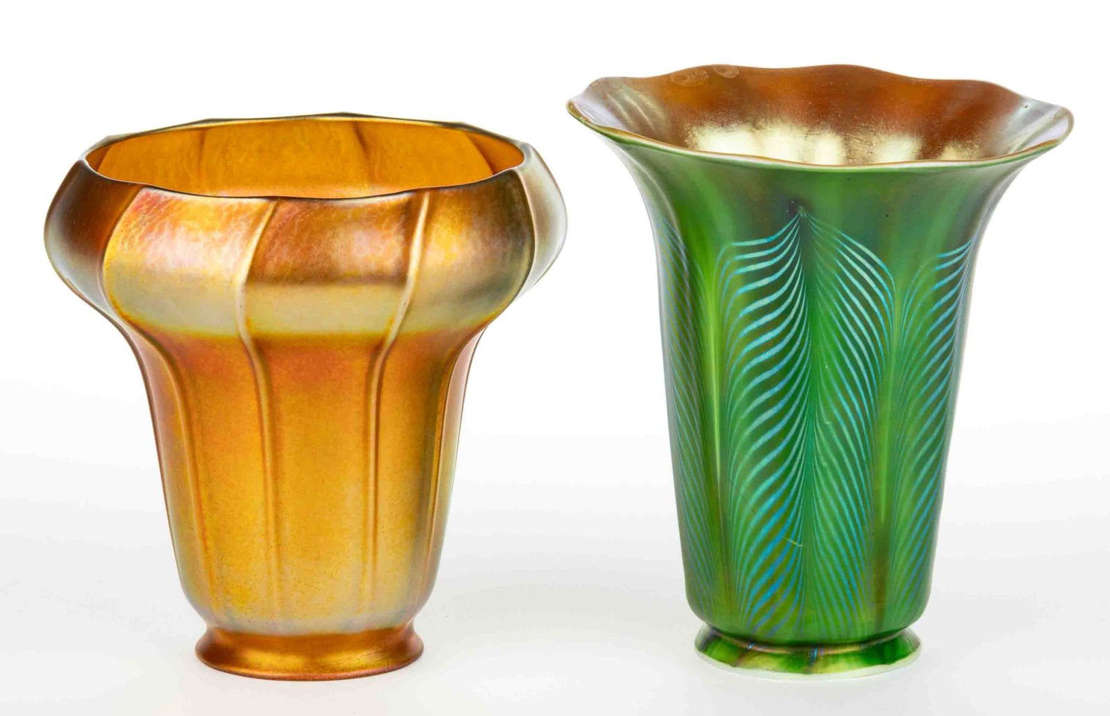 AMERICAN IRIDESCENT ART GLASS LAMP SHADES, LOT OF TWO (1 of 2)