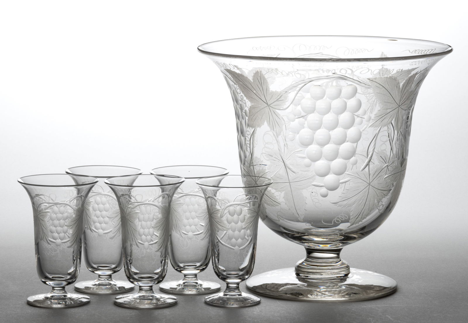 PAIRPOINT GRAPES ENGRAVED ART GLASS SIX-PIECE GRAPE JUICE SET (1 of 1)