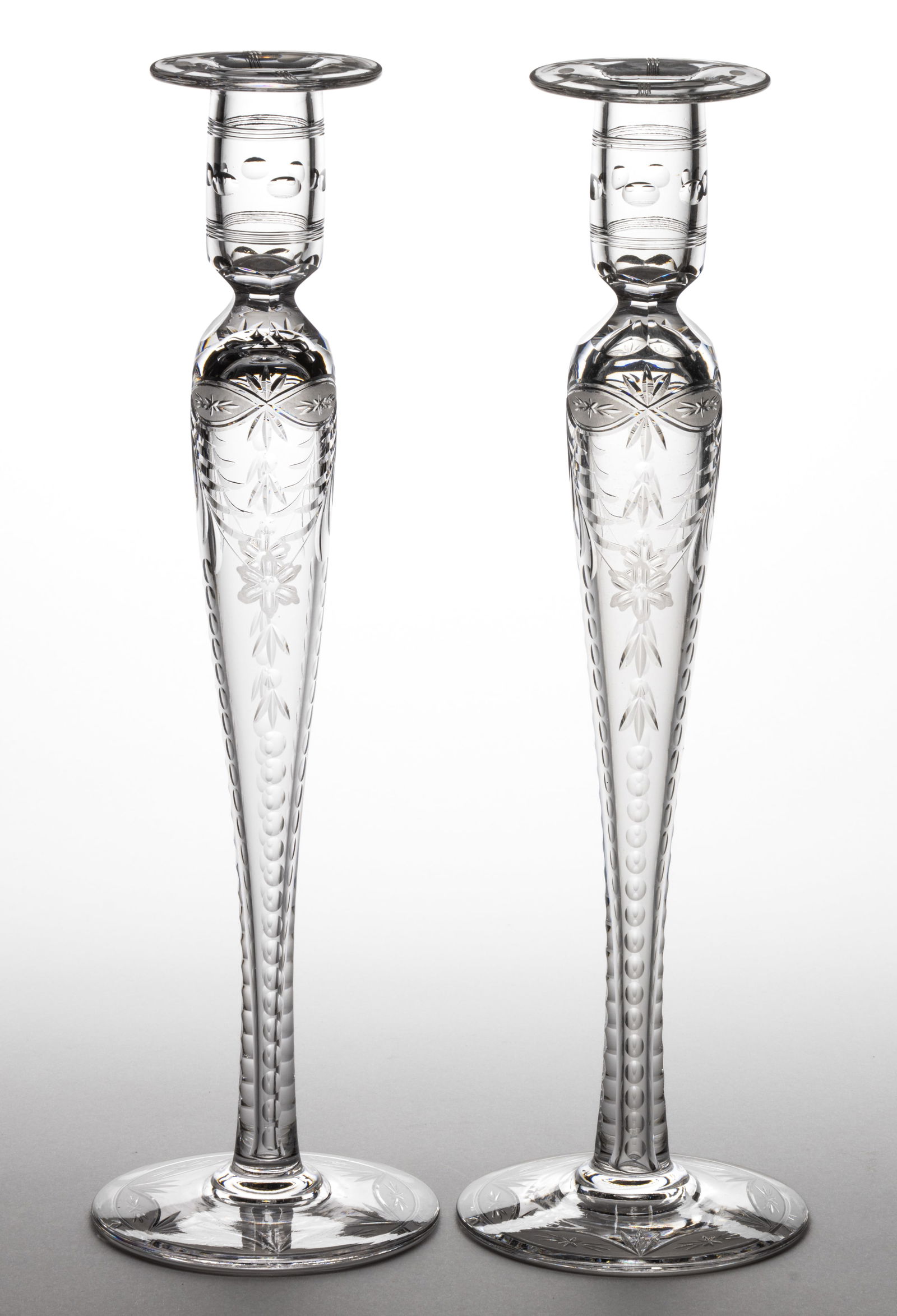 PAIRPOINT BELVEDERE CUT ART GLASS PAIR OF CANDLESTICKS (1 of 1)