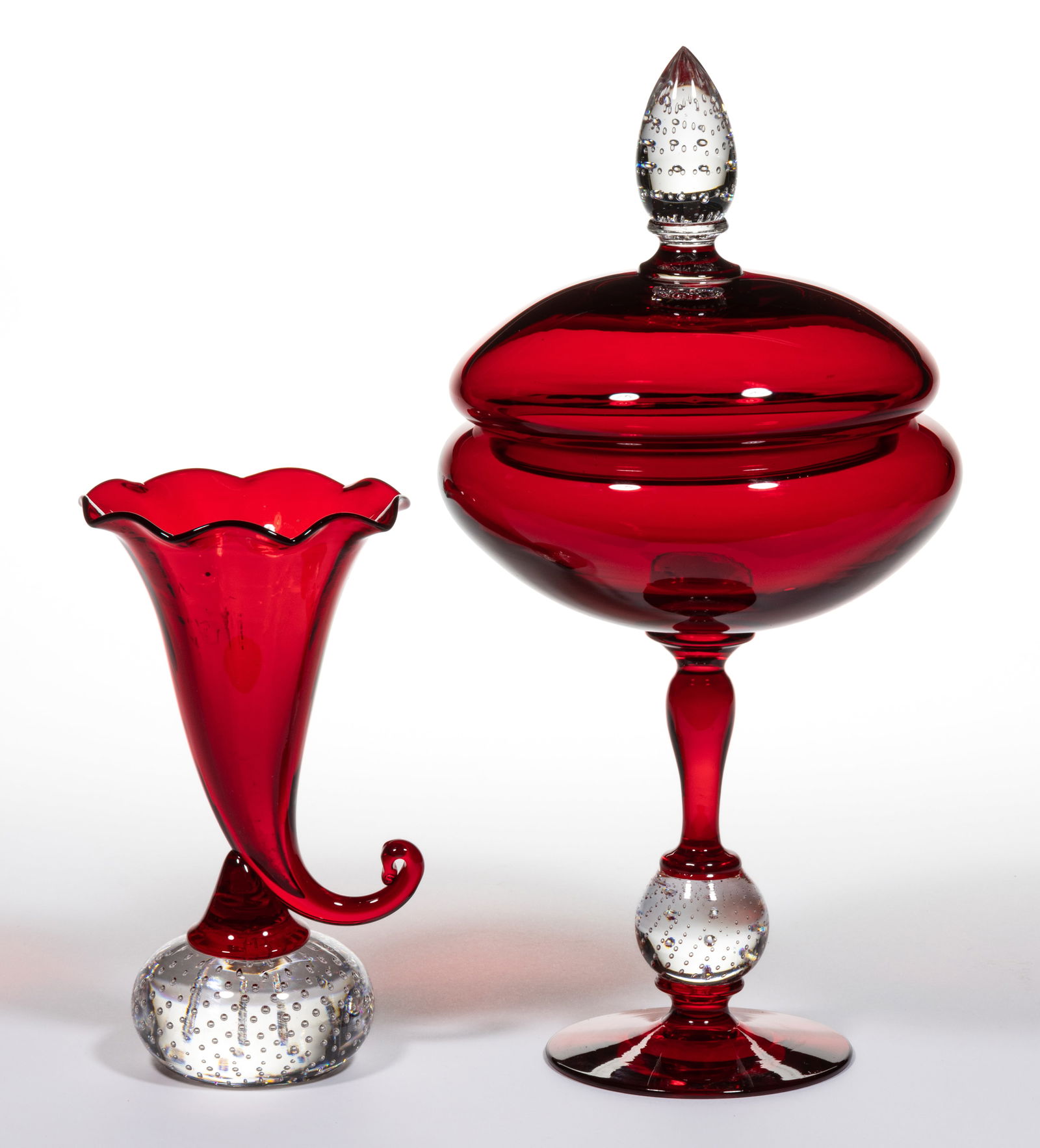 PAIRPOINT RUBY ART GLASS ARTICLES, LOT OF TWO (1 of 1)