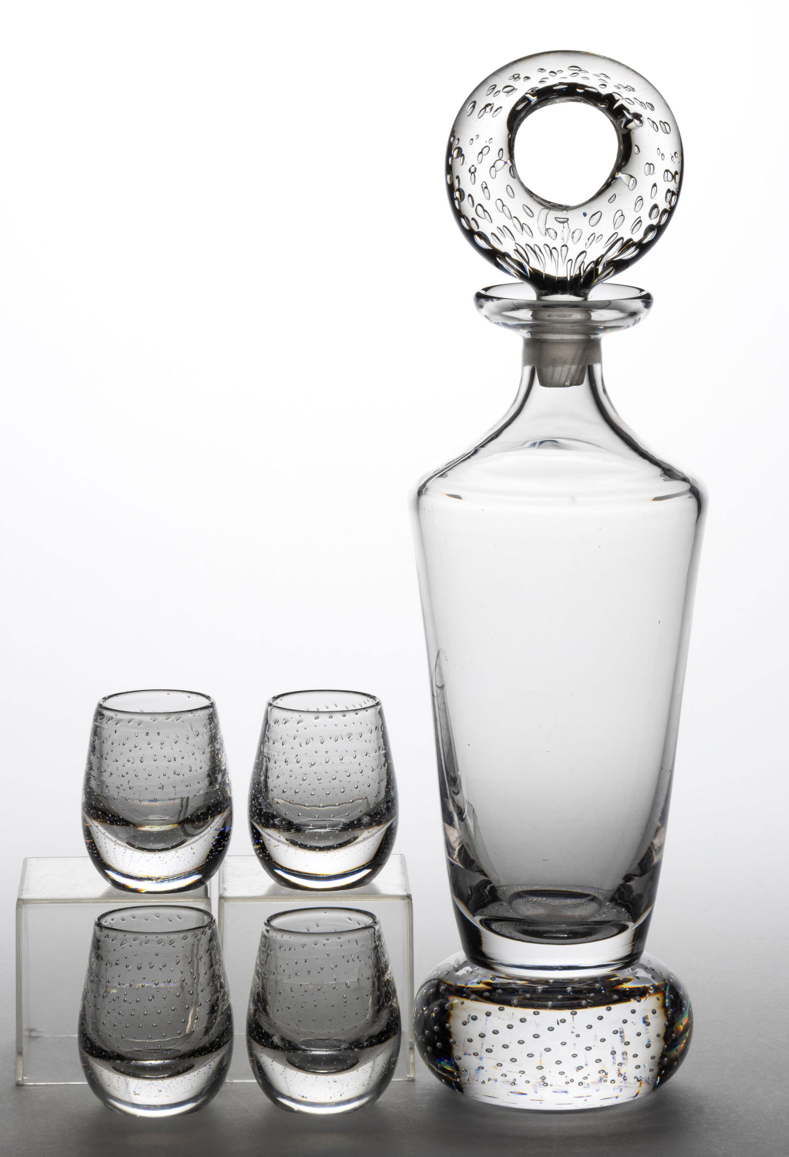 PAIRPOINT CONTROLLED-BUBBLE ART GLASS FIVE-PIECE LIQUOR SET (1 of 1)