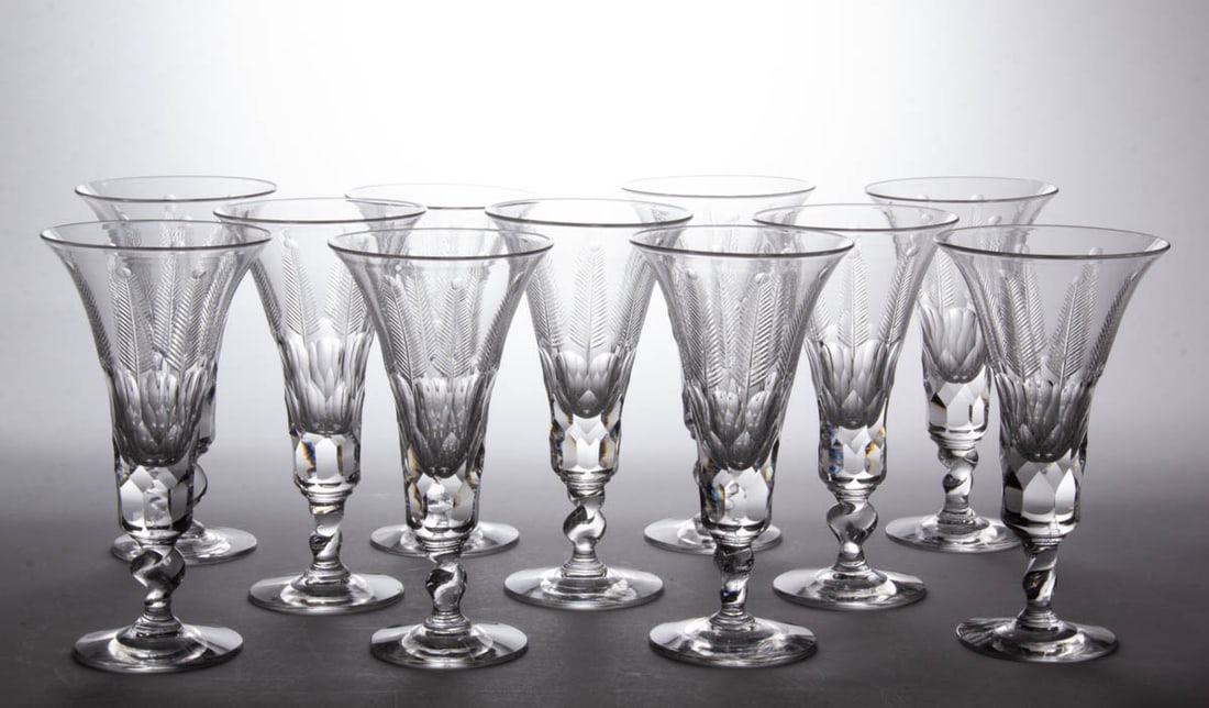 PAIRPOINT ROYAL FERN CUT GLASS GOBLETS, LOT OF 11 (1 of 1)