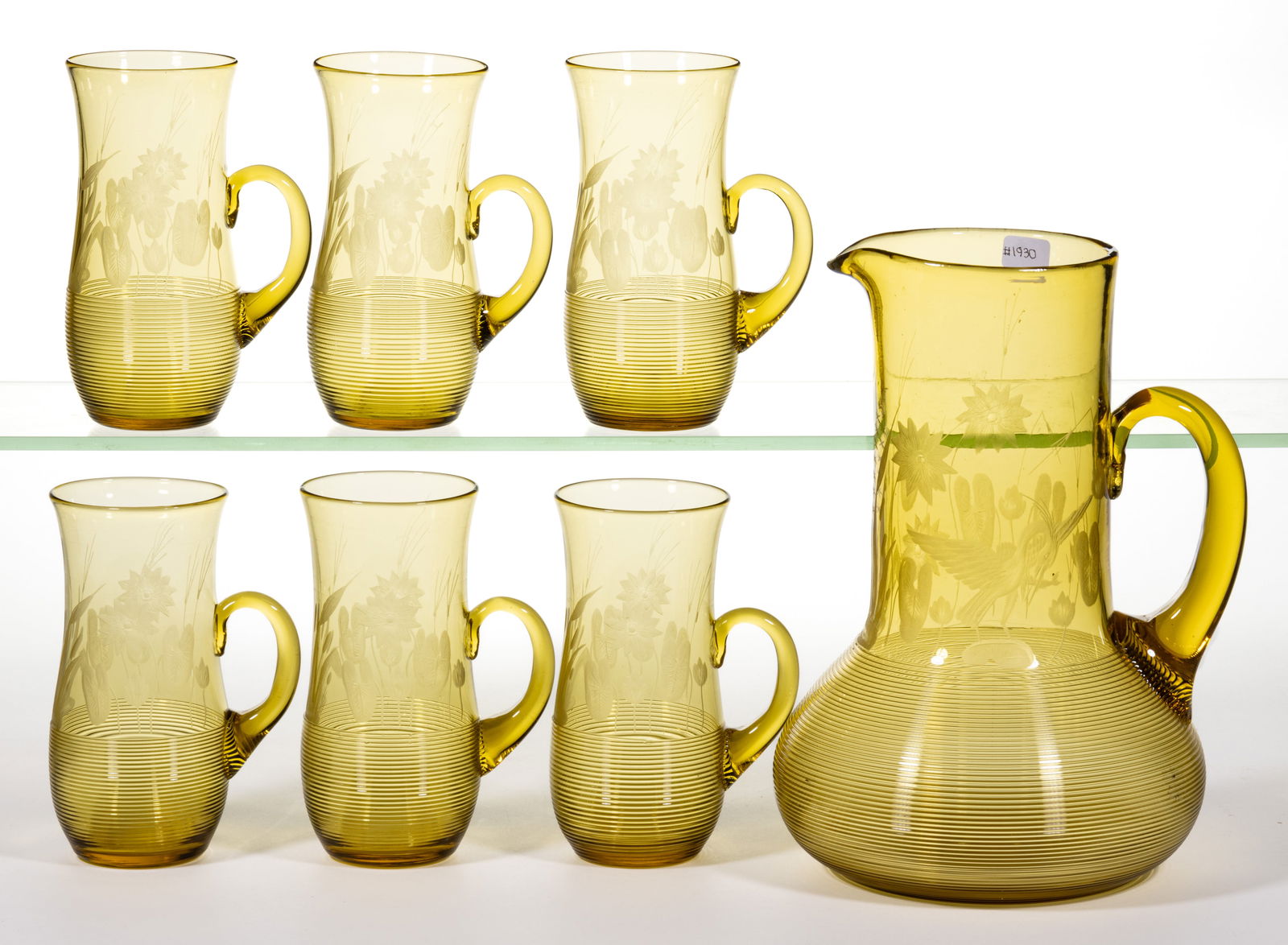 SANDWICH BLOWN, THREADED, AND ENGRAVED SEVEN-PIECE DRINKING SET (1 of 1)