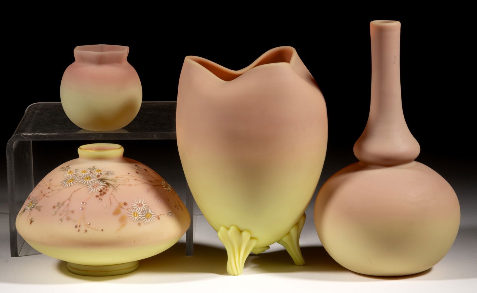 MT. WASHINGTON BURMESE ART GLASS ARTICLES, LOT OF FOUR (1 of 1)